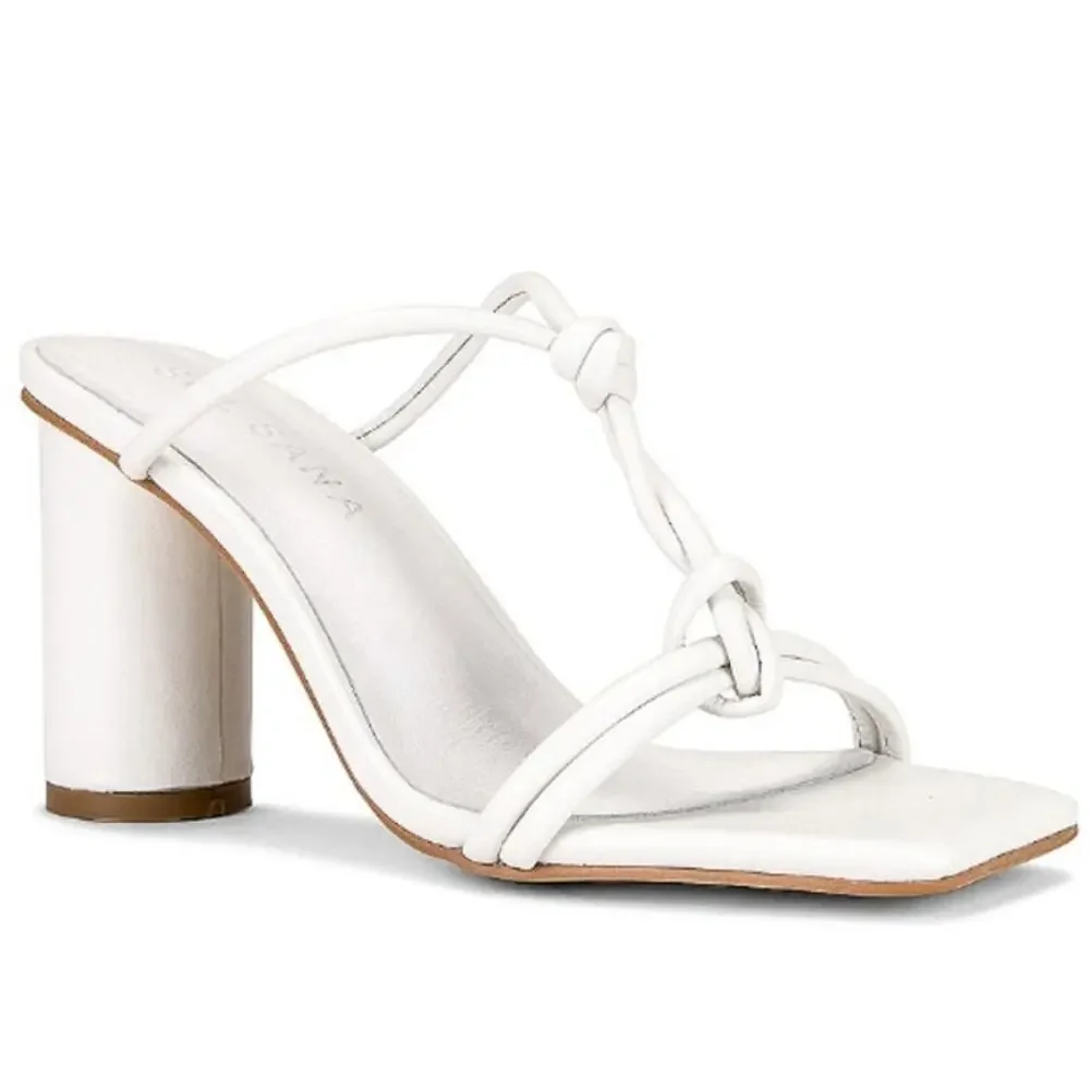 NEW Sol Sana Kirsten Slip On Knotted Vamp Circular Block Heel Mules White 36/5